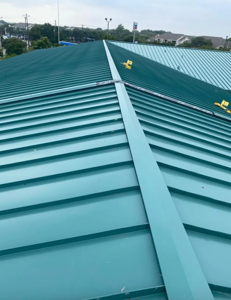 Green commercial metal roof ridge and valley for Metal Roof Repair in Roselle